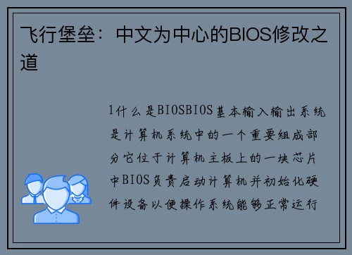 飞行堡垒：中文为中心的BIOS修改之道